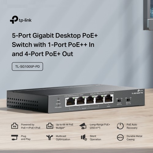 TP-Link TP-LINK desktop switch TL-SG1005P-PD, 5x Gigabit θύρες, PoE+, UN/1.0