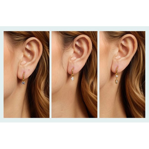 BAMOER BAMOER σκουλαρίκια κρίκοι YIE262 με 3x σετ charm, κυβική ζιρκόνια, χαλκός, χρυσό