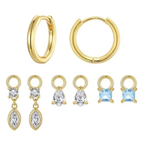 BAMOER BAMOER σκουλαρίκια κρίκοι YIE262 με 3x σετ charm, κυβική ζιρκόνια, χαλκός, χρυσό