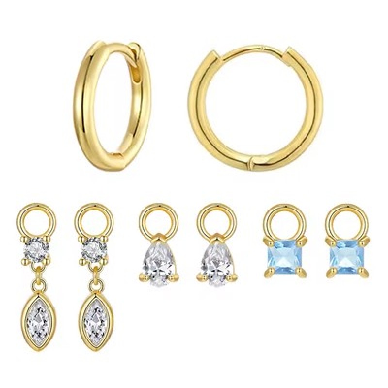 BAMOER BAMOER σκουλαρίκια κρίκοι YIE262 με 3x σετ charm, κυβική ζιρκόνια, χαλκός, χρυσό