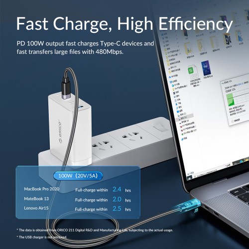 ORICO ORICO καλώδιο USB-C C2CZ, 100W, 480Mbps, 1m, μαύρο