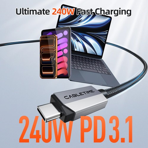 CABLETIME CABLETIME καλώδιο USB-C CT-USB4V2, USB4, 240W, 80Gbps, 8K/60Hz, 1m, μαύρο