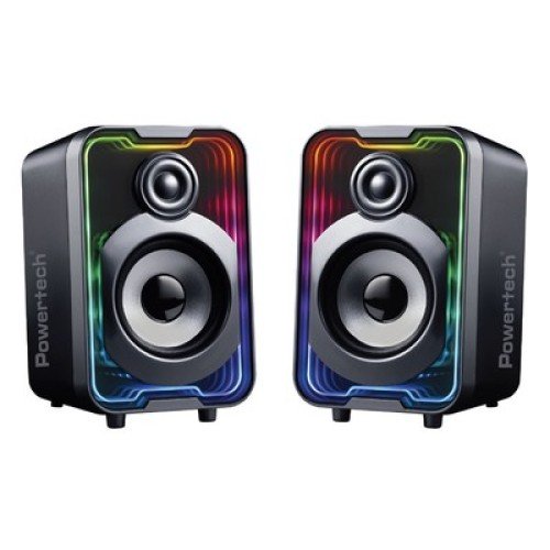 Powertech POWERTECH ηχεία PT-1575 με RGB φωτισμό, 2x 5W, Bluetooth & USB/USB-C, μαύρα