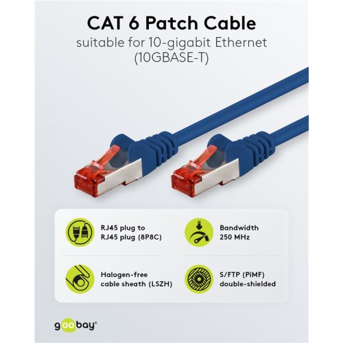 GOOBAY GOOBAY καλώδιο δικτύου 68266, CAT 6 S/FTP, copper, 250MHz, 0.5m, μπλε