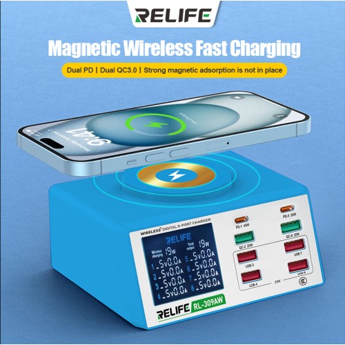 RELIFE RELIFE σταθμός φόρτισης RL-309AW, 6x USB/2x USB-C/wireless, 100W, λευκός