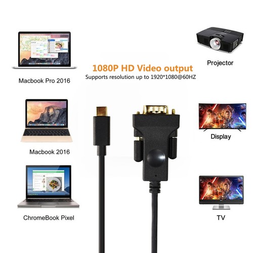 CABLETIME CABLETIME καλώδιο USB-C σε VGA CT-U31-CMVGA, 1080p/60Hz, 1.8m, μαύρο