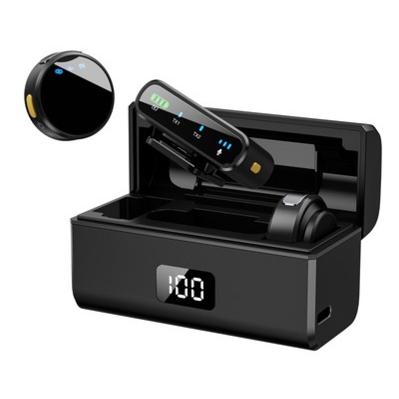 UPTECH UPTECH ασύρματα μικρόφωνα UPW-M9MAX με θήκη φόρτισης, USB-C, 2.4GHz, μαύρο