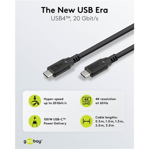 GOOBAY GOOBAY καλώδιο USB-C 74198, USB4, 100W, 20Gbps, 4K/60Hz, 3m, μαύρο