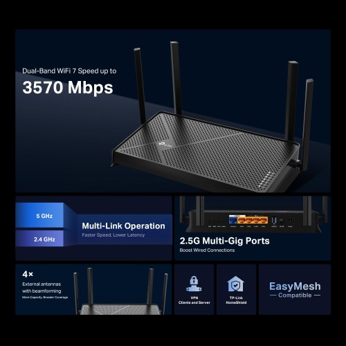 TP-Link TP-LINK router Archer BE230, WiFi 7, 3600Mbps BE3600, Dual Band, V2.0