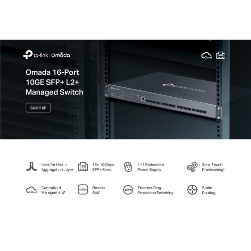 TP-Link TP-LINK L2+ managed switch SX3016F, 16x 10Gbps SFP+ θύρες, V1.20