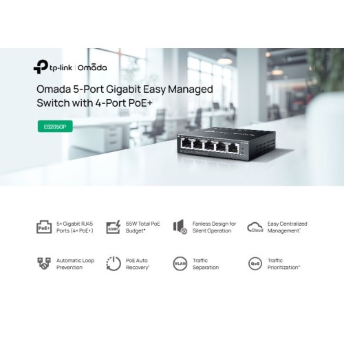 TP-Link TP-LINK easy managed switch ES205GP, 5x Gigabit θύρες, PoE+, V1.0