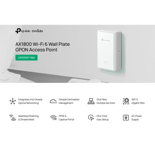 TP-Link TP-LINK access point EAP615GP-Wall, WiFi 6, 1800Mbps AX1800, Mesh, GPON, V1.0
