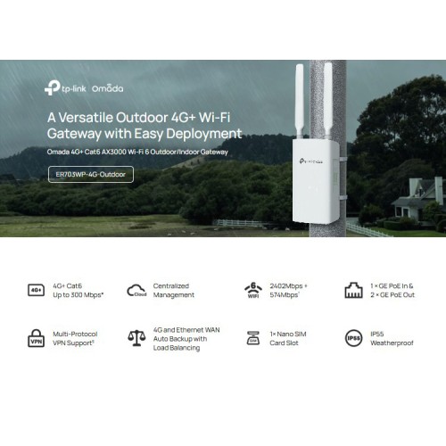 TP-Link TP-LINK access point ER703WP-4G-Outdoor, WiFi 6, 3000Mbps AX3000, 4G+ Cat6, V1.0