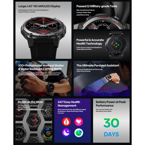 ZEBLAZE ZEBLAZE smartwatch Vibe 7 Pro, heart rate, 1.43