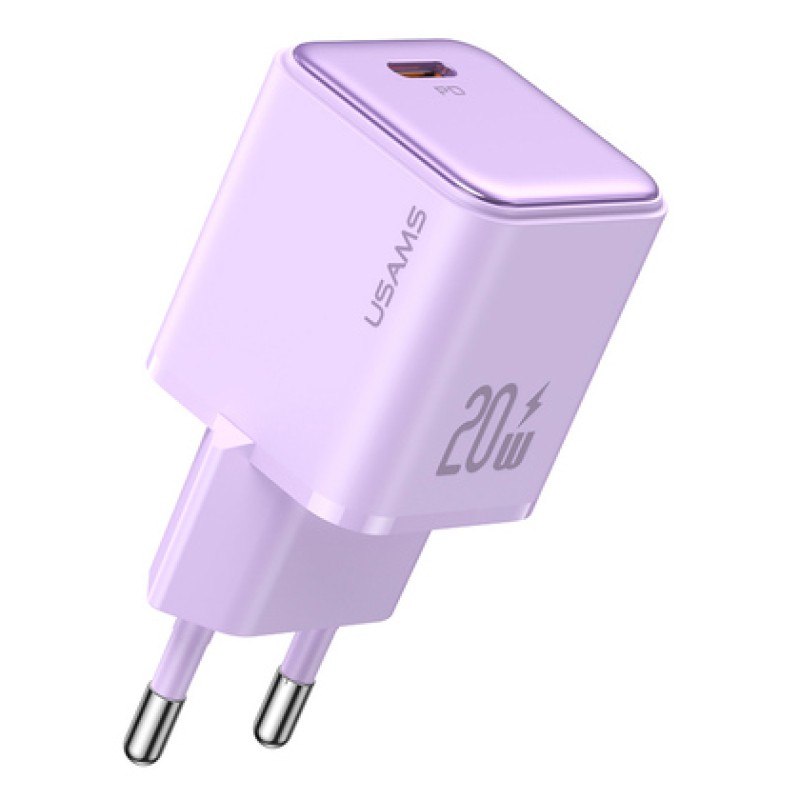 USAMS USAMS φορτιστής τοίχου US-CC183, USB-C θύρα εξόδου, 20W PD, μωβ