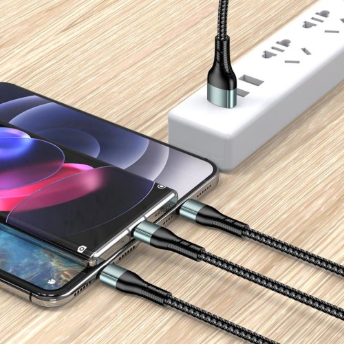 KAKUSIGA KAKUSIGA καλώδιο USB σε USB-C/Lightning/Micro USB KSC-1026, 5A, 480Mbps, 1.2m, μαύρο