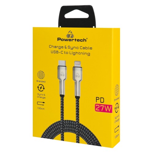 Powertech POWERTECH καλώδιο Lightning σε USB-C PTR-0200, PD 27W, 480Mbps, 1m, μαύρο/γκρι