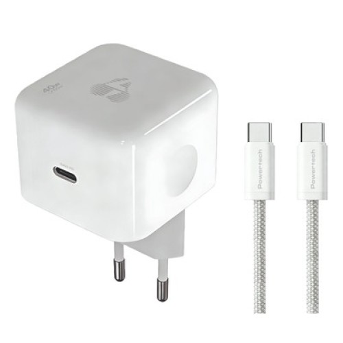 Powertech POWERTECH φορτιστής τοίχου PT-1581 με καλώδιο, USB-C, 40 έως 60W, GaN, AVS, λευκός