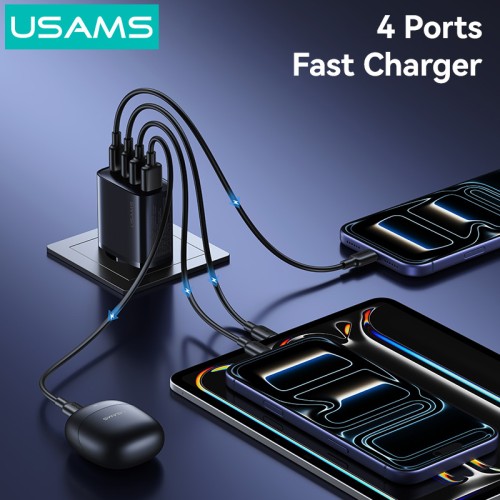 USAMS USAMS φορτιστής τοίχου CC330, 2x USB & 2x USB-C, 40W, GaN, μαύρος