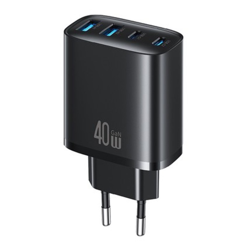 USAMS USAMS φορτιστής τοίχου CC330, 2x USB & 2x USB-C, 40W, GaN, μαύρος