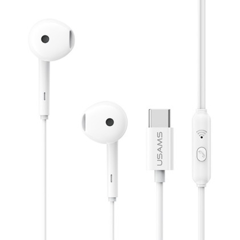 USAMS USAMS earphones με μικρόφωνο SJ771, USB-C σύνδεση, 1.2m, λευκά