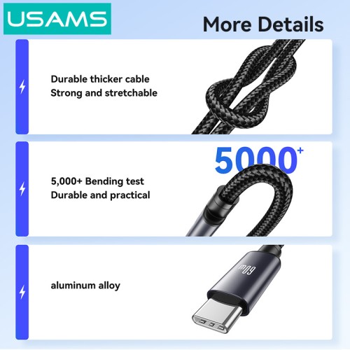USAMS USAMS καλώδιο USB-C SJ769, 60W, 480Mbps, 1m, μαύρο