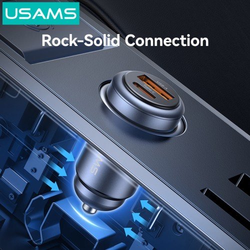 USAMS USAMS φορτιστής αυτοκινήτου CC322, USB & USB-C, 30W, πορτοκαλί