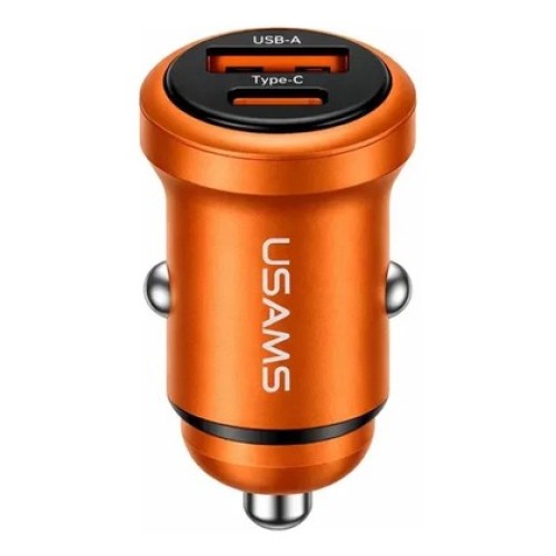 USAMS USAMS φορτιστής αυτοκινήτου CC322, USB & USB-C, 30W, πορτοκαλί