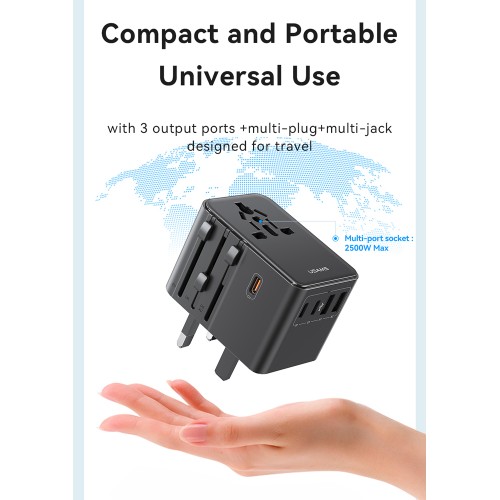 USAMS USAMS φορτιστής/αντάπτορας πρίζας CC310, 2x USB & 3x USB-C, universal, 70W, μαύρος