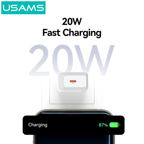 USAMS USAMS φορτιστής τοίχου CC325, USB-C, 20W, λευκός