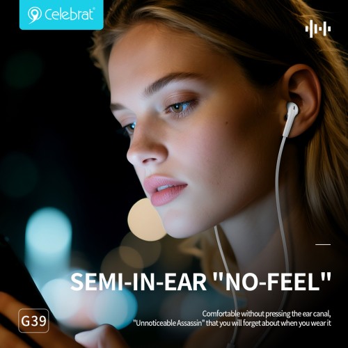 CELEBRAT CELEBRAT earphones με μικρόφωνο G39, USB-C σύνδεση, 14mm, 1.2m, λευκά