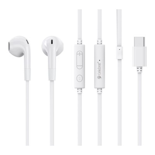 CELEBRAT CELEBRAT earphones με μικρόφωνο G39, USB-C σύνδεση, 14mm, 1.2m, λευκά