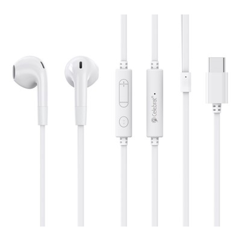 CELEBRAT CELEBRAT earphones με μικρόφωνο G39, USB-C σύνδεση, 14mm, 1.2m, λευκά