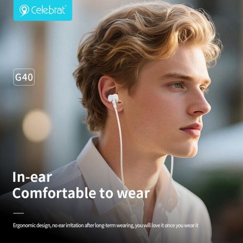 CELEBRAT CELEBRAT earphones με μικρόφωνο G40, USB-C σύνδεση, 10mm, 1.2m, μαύρα