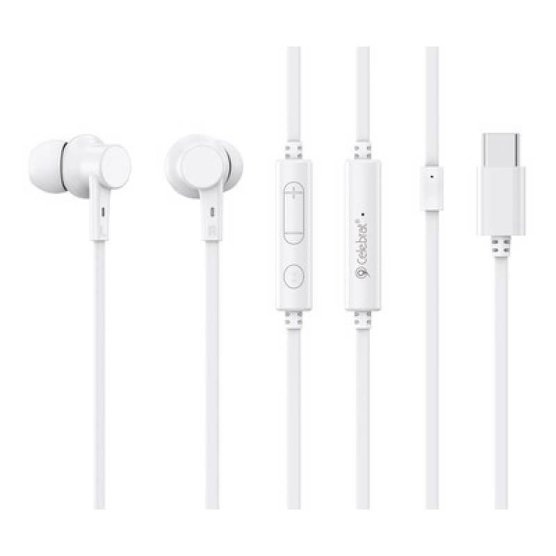 CELEBRAT CELEBRAT earphones με μικρόφωνο G40, USB-C σύνδεση, 10mm, 1.2m, λευκά