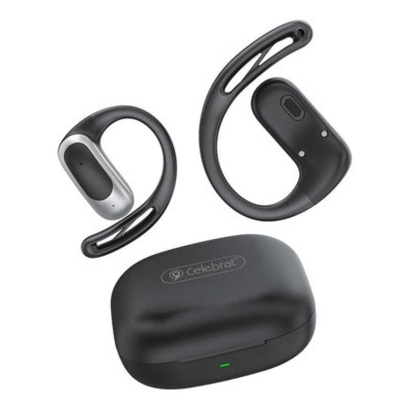 CELEBRAT CELEBRAT earphones με θήκη φόρτισης W77, OWS, 12mm, 40/400mAh, μαύρα