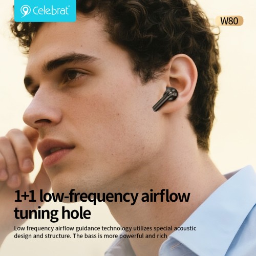 CELEBRAT CELEBRAT earphones με θήκη φόρτισης W80, True Wireless, 13mm, 30/230mAh, λευκά