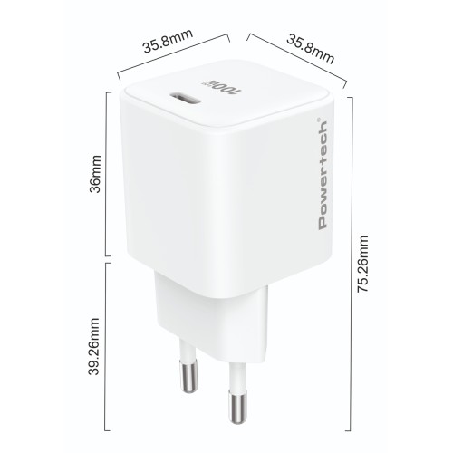 Powertech POWERTECH φορτιστής τοίχου PT-1612, USB-C, 100W, GaN, AVS, λευκός