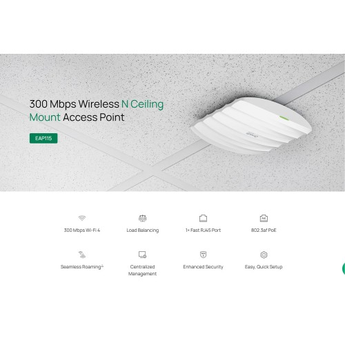 TP-Link TP-LINK access point EAP115, 300Mbps, οροφής, V4.30