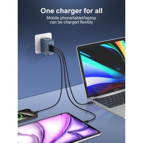 LDNIO LDNIO φορτιστής τοίχου Q7 με καλώδιο USB-C, USB/Lightning/2x USB-C, GaN, 65W, μπλε