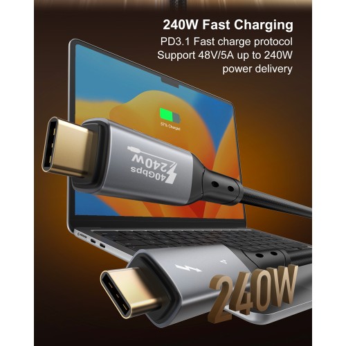 LDNIO LDNIO καλώδιο USB-C TC-11c, 240W, 40Gbps, 8K/60Hz, 1m, μαύρο