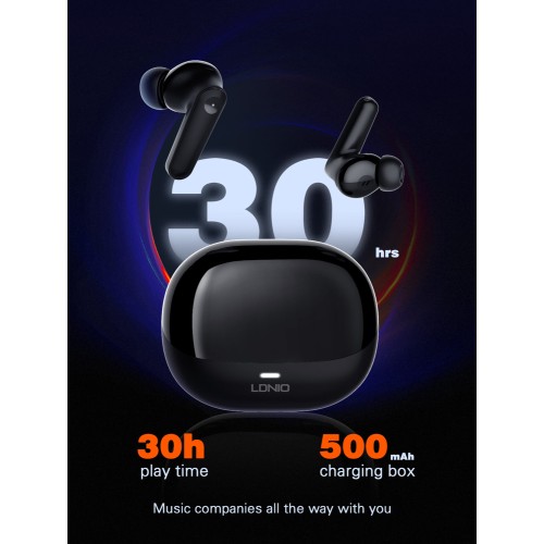 LDNIO LDNIO earphones με θήκη φόρτισης T05, True Wireless, 13mm, 40/500mAh, μαύρα