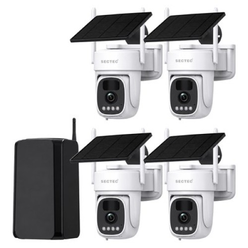 Sectec SECTEC σύστημα παρακολούθησης 4x smart ηλιακών καμερών ST-WRK04-EU με hub, 3MP, WiFi, SD, PTZ, IP66