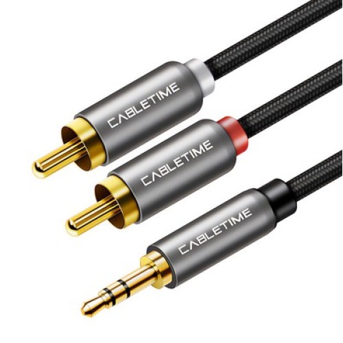 CABLETIME CABLETIME καλώδιο ήχου 3.5mm σε 2x RCA CT-AV314-P12G, 5m, μαύρο