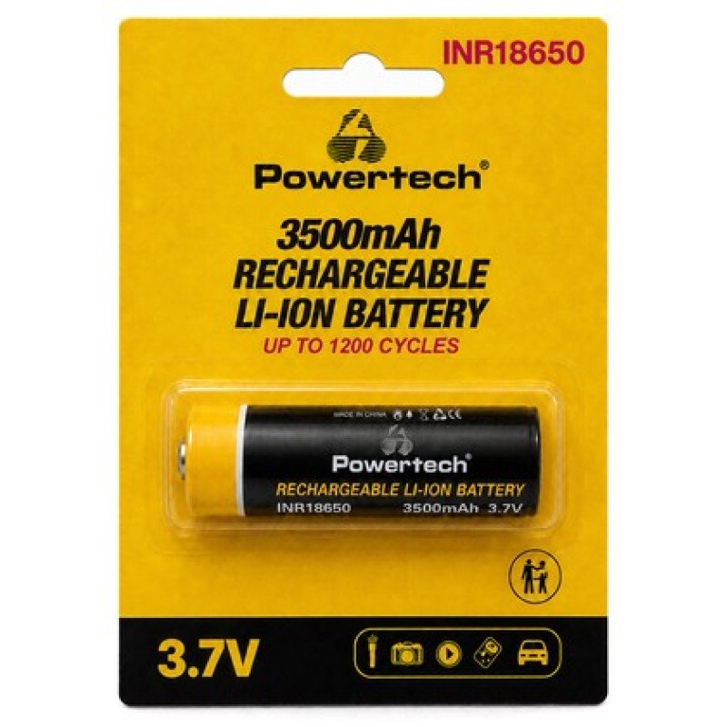Powertech POWERTECH επαναφορτιζόμενη μπαταρία Li-ion INR18650 PT-1615, 3500mAh, 3.7V, button top, 1τμχ
