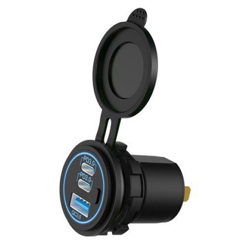 Powertech POWERTECH πρίζα USB για σκάφη & οχήματα PTL-030, USB & 2x USB-C, 36W, IP65