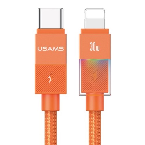 USAMS USAMS καλώδιο Lightning σε USB-C SJ776, 30W, 480Mbps, 1.2m, πορτοκαλί